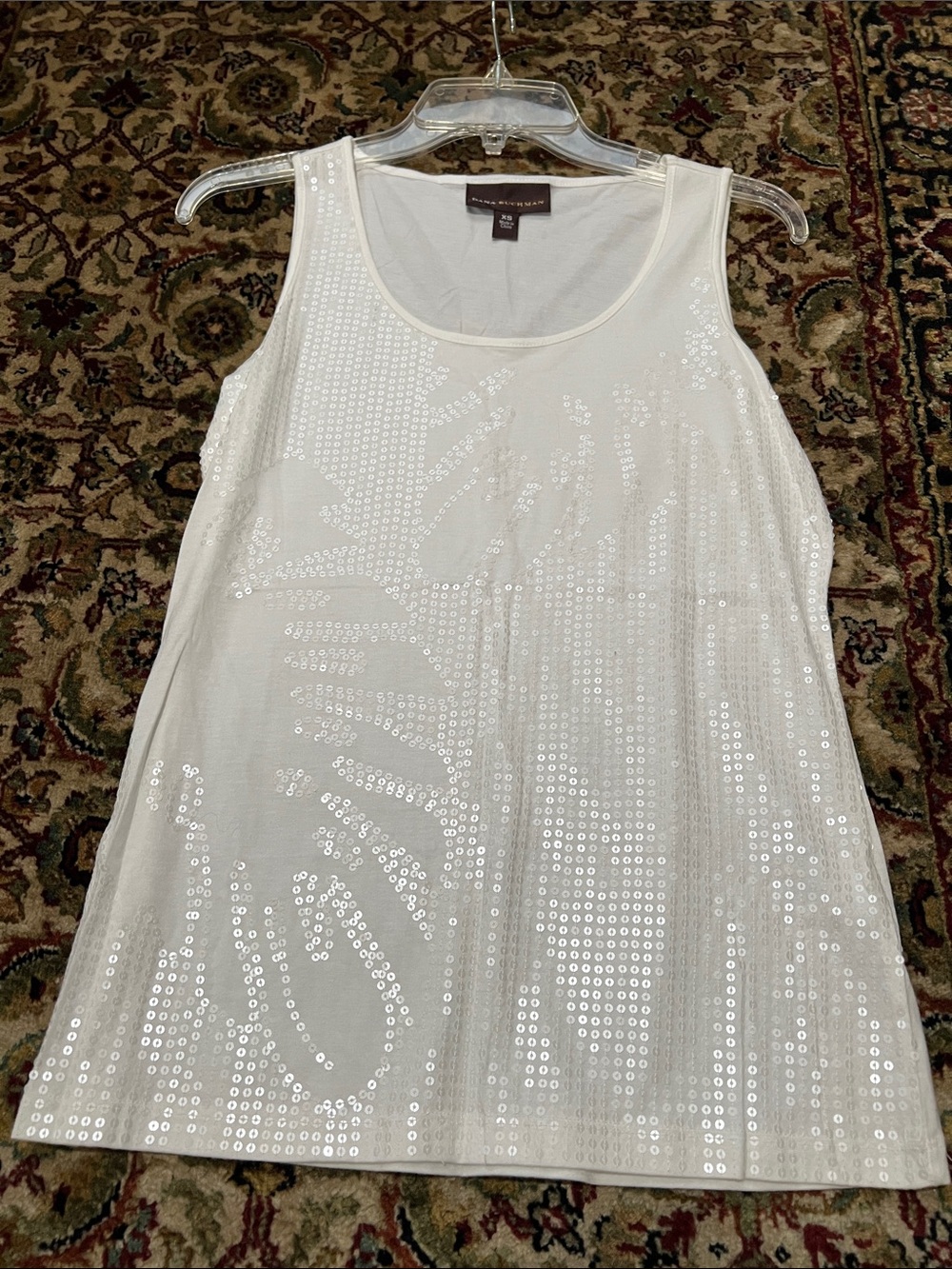 Dana Buchman White Sequin Front Scoop Tank Size XS